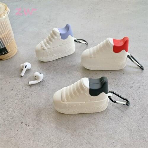 3D white shoe soft silicone case for apple airpods 1 2 3 pro case bluetooth headset protective cover with hook keyring keychain