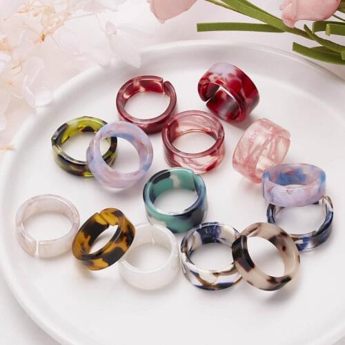 New Fashion Acrylic Ring For Women Mixed Color Transparent Resin Adjustable Opening Ring Set Female Charm Jewelry Gift