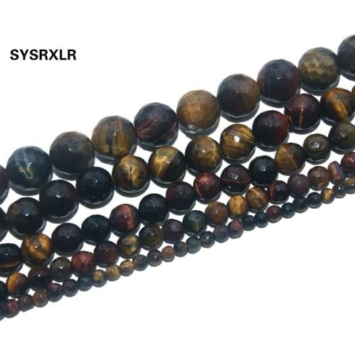 Wholesale Faceted Natural Stone Mixed Color Tiger Eye Round Beads For Jewelry Making Charm DIY Bracelet Necklace 4/6/8/10/12 MM