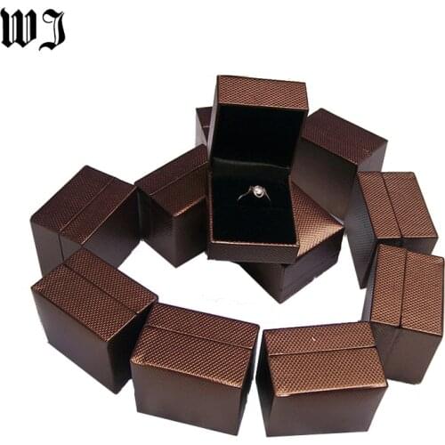 Wholesale 12PCS/Lot Brown Leatherette Wedding Jewelry Gift Ring Packaging Boxes Dispaly Storage Case Engagement Earring Box