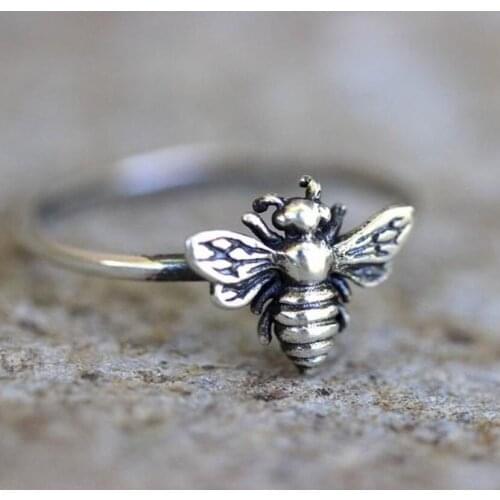 2021 Wholesale Insect Ring Creative Little Bee Rings Jewelry Silvery One Size Ring Jewelery for Women Girl Gift