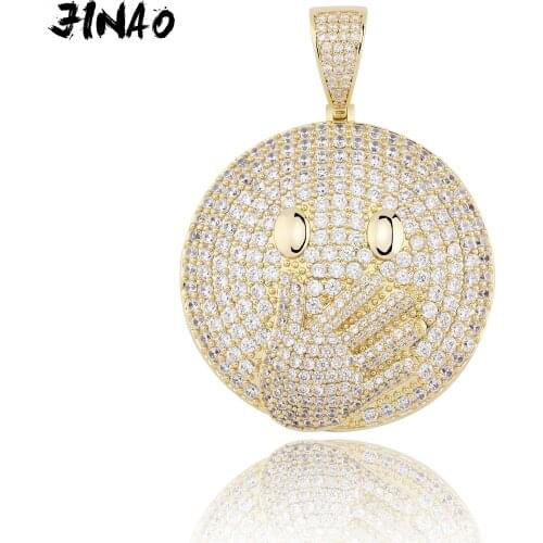 JINAO New Cubic Zircon Iced Out Chain roundness Cover mouth and smile Hip Hop Jewelry Pendant Necklace For Men and Women