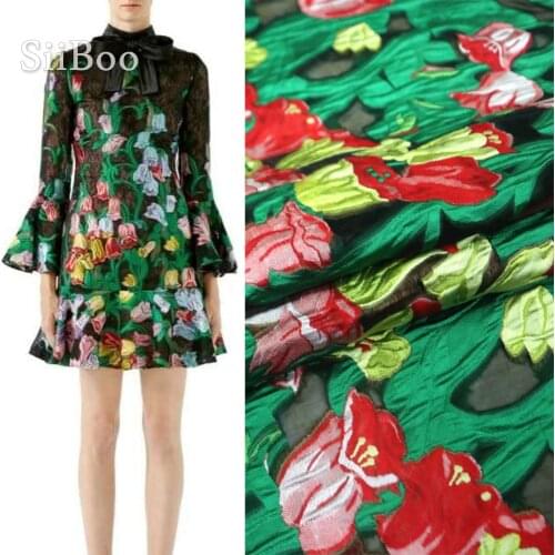 European elegant tulip style colorful floral positional jacquard organza fabric for summer dress trench coat telas tissus SP6108