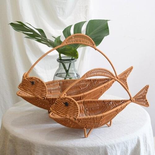 Rattan Portable Basket Creative Hand-woven Simulation Fish Basket Decoration Vegetable and Fruit Basket Home Decoration