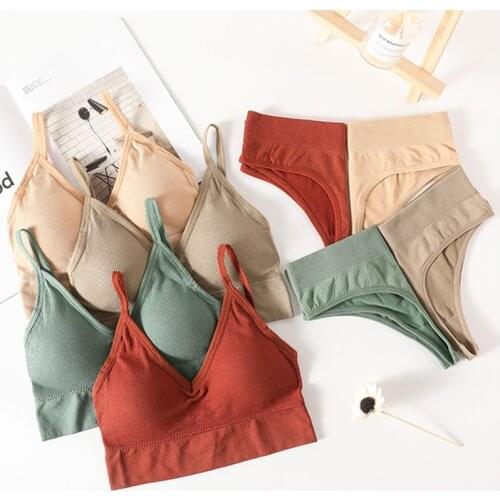 Women Bra Panties Set Push Up Sports Bra Set Thongs G-String Seamless Bra Sexy Lingerie Set Female Fitness Crop Top Underwear