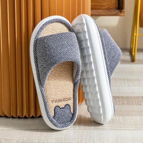 Men Slippers Flips Flops Summer Breathable Shoes Women Fashion Hemp Platform Slides Non-Slip Flats Indoor Thick Sole