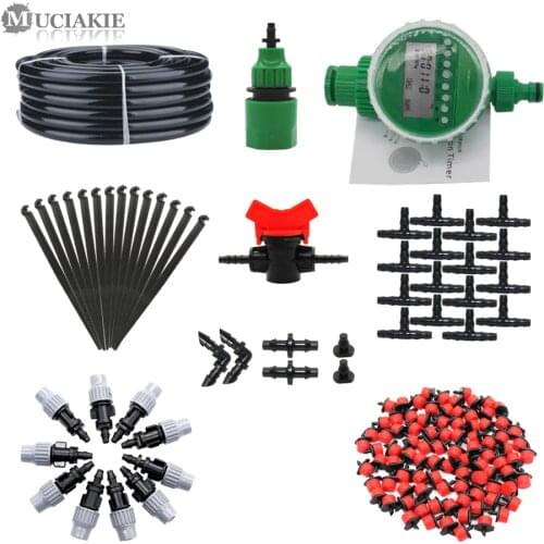 MUCIAKIE Automatic Irrigation System Watering Kits with Timer 20cm Fixed Support 4/7 Hose Shut Off Adjustable Mist Nozzle Emiter