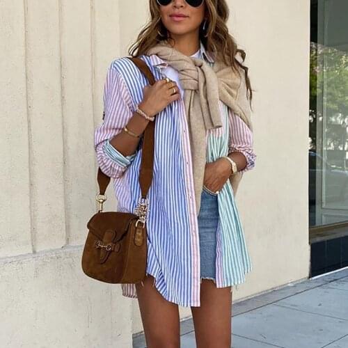 PUWD Stylish Girls Patchwork Loose Shirt 2021 Summer Beach Fashion Ladies Oversize Chic Shirts Vintage Women Casual Tops Boho