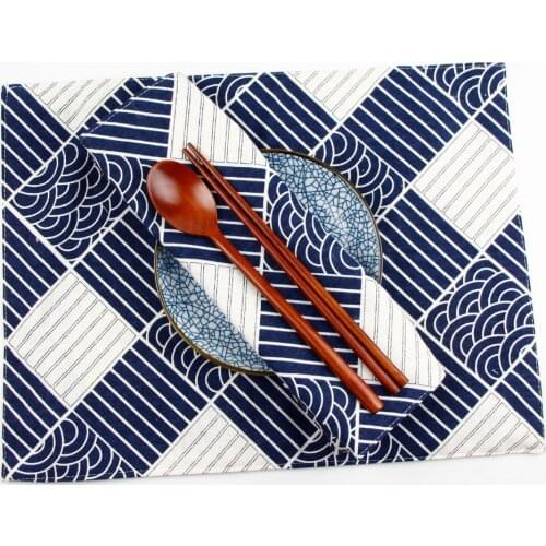 Japanese fashion Navy Print Fabric Napkins heat insulation mat dining table mat children table Placemat Cotton Linen placemats
