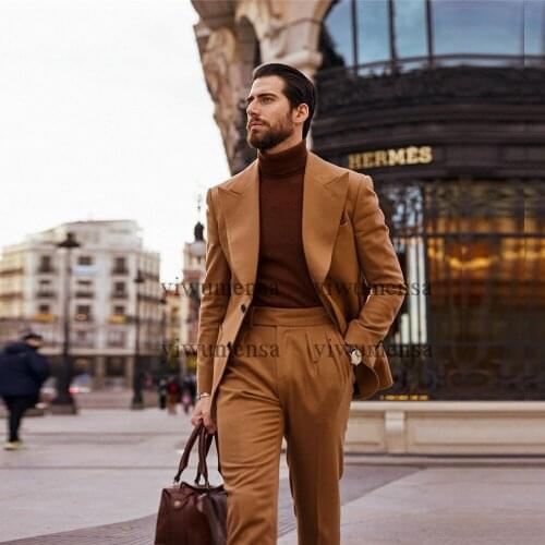 Tweed Woolen Blend 2 Pieces Set Wedding Suits For Mens Slim Fit Peak Lapel Jacket&Pants Custom Made Blazer Male Fashion Clothing