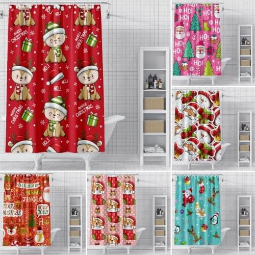 Christmas Bath Curtains Home Decor Bear Snowman Santa Claus Waterproof Shower Curtain Bathroom Curtains