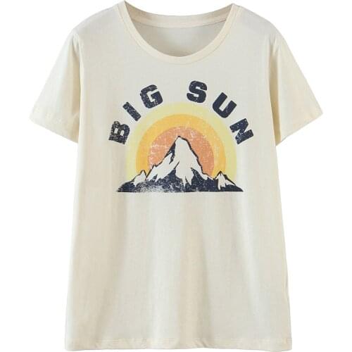 Women 2021 Fashion Za Carton Print Cotton Beige T-shirts Oversized Casual Summer Mujer Tops