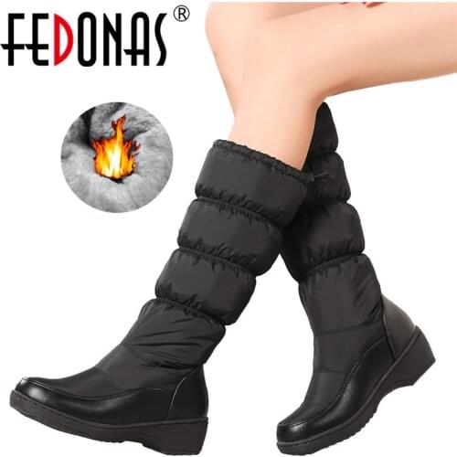 FEDONAS Newest Women Wedges High Heels Snow Boots Winter Mid-calf Long Warm Shoes Woman Platforms Cotton Shoes High Boots