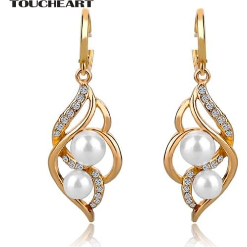 TOUCHEART Imitation Fancy Earrings Fashion Jewelry With Stones Big Gold color Pearl Earring For Women Pendientes SER140229