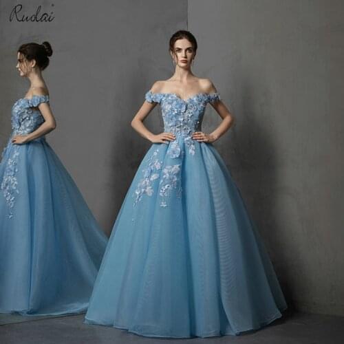 2019 New 3D flowers Appliques Evening Dresses Long A line Evening Gown for Women Wedding Party Dress robe de soiree