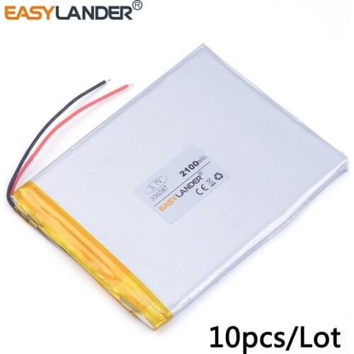 10pcs /Lot 3.7v lithium Li ion polymer rechargeable battery 356587 2100mAh For Mp3 GPS PSP phone PAD MID DVD Power bank