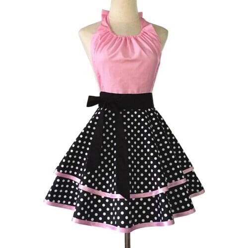 100% Cotton Polka Dot Print Apron For Ladies Kitchen Cooking Anti-fouling Working Apron For Maids At Nail Salon