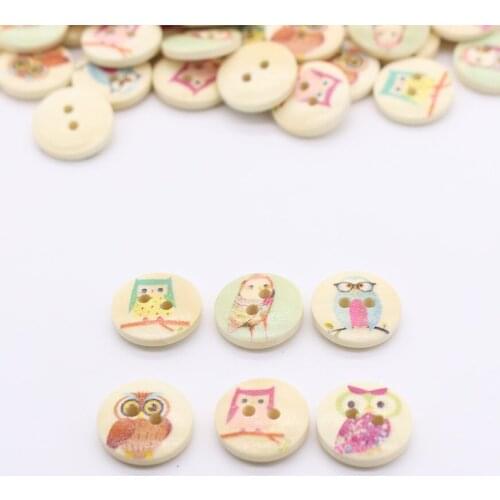 100pcs New Owl Design 2 Holes Natural Wooden Button Sewing Craft Scrapbooking Gift Sewing Buttons Bulk Clothing Accessories