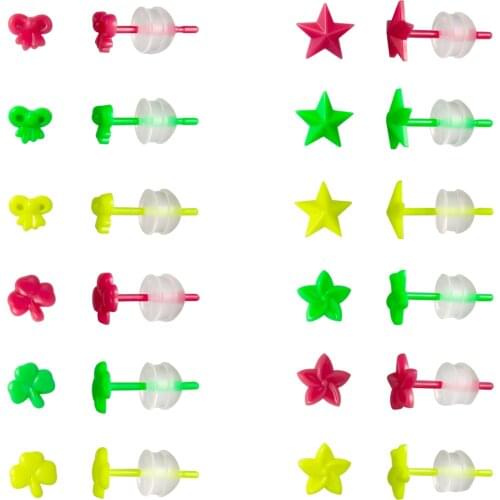 12 Pairs Plastic Earrings for Sensitive Ears,Plastic Post Earrings for Lady,Star Bow Clover Frangipani Stud Earrings with 3color