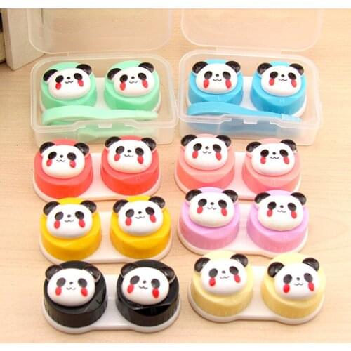 20set/lot cute panda head contact lenses box / companion box / Cartoon eyeglasses box / lens care /storage case