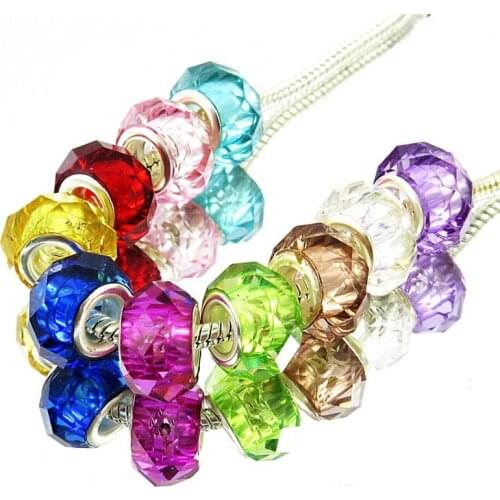 20pcs Round Core Cut Faceted Glass Beads Fit Pandora Bracelet Bangle Earring Beads Chain Necklace for Jewelry Making DIY