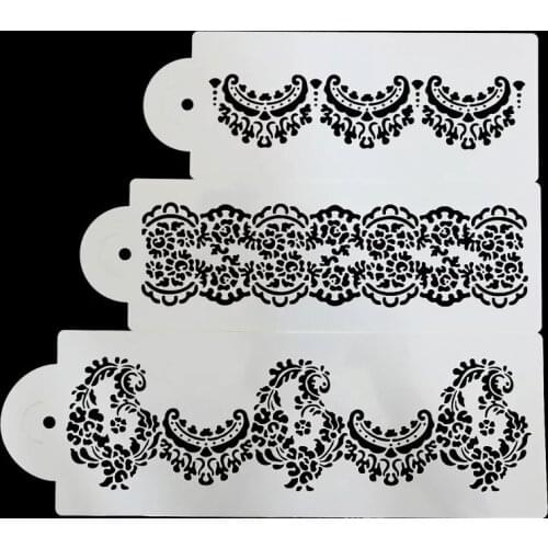 3PCS/SET Plastic Flower Fondant Cake Stencil Mould Border Lace Decor Icing Sugar craft Tools Mousse Brim Baking Moulds 2019 New