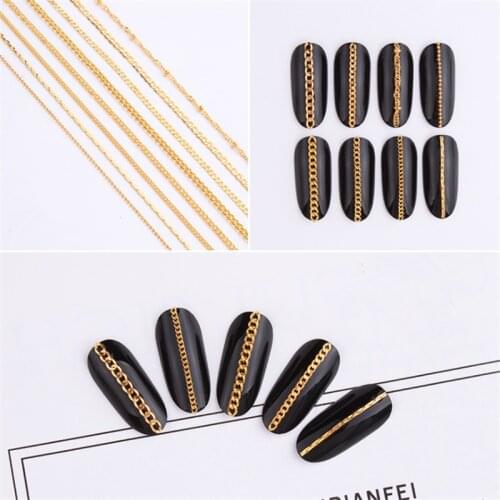 3d Metal Chain Nail Art Decoration Alloy Gold Silver Design Nail Charms Diamond Bead Jewelry Sliders Accessory