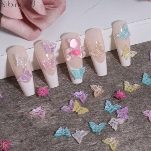50Pcs Butterfly Resin Nail Glitter Decoration 3D Mixed Color Clear DIY Nail Art Accessories Charms Design Supplies For Nails