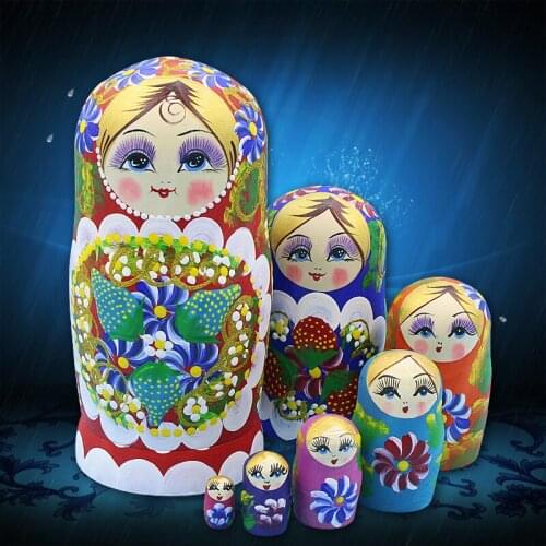 7ccs/set Wooden Matryoshka Doll Russian Dolls Kids Toy Nesting Dolls Hand Painted Home Decoration Children Birthday Gifts