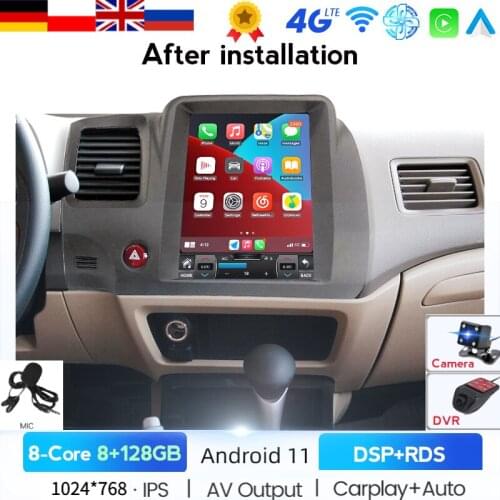 9.7" Vertical Screen Tesla Style Android 11 system Car Radio For Honda Civic 2004-2009 Car DVD Multimedia Player Auto GPS 4G LTE