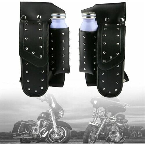 Engine Bar Motorcycle Leather Saddlebag Guard Bag Water Bottle Holder for Harley Touring FLHT FLHR Black