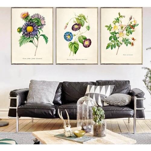 French Botanical Collage Flower Print Set of 3 Home Wall Art Print Decor Picture Poster No Frame Painting
