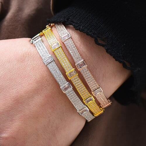 GODKI Trendy Luxury Stackable Bangle Cuff For Women Wedding Full Cubic Zircon Crystal CZ Dubai Silver Color Party Bracelet 2020