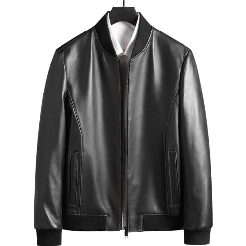 2020 Contrast Colors Black Casual Sheepskin Leather Jackets Men Spring Autumn Natural Leather Clothing