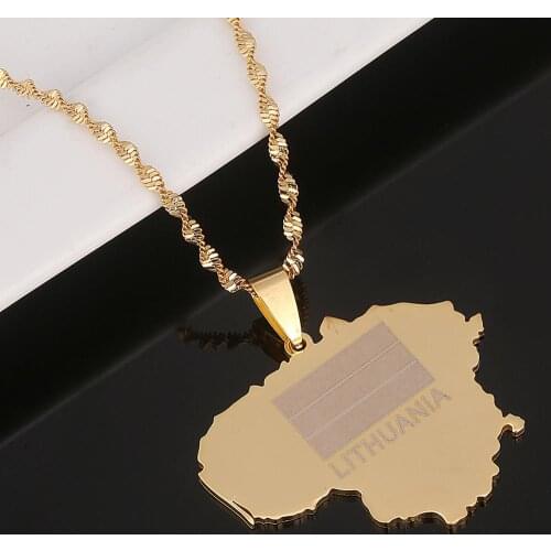 Stainless Steel Lithuania Map Pendant Necklace for Wome Men Lietuvos Map Chain Jewelry Gifts