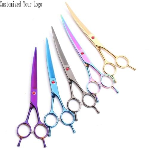 8.0" Customized Logo JP Stainless Cats Flur Clippers Dogs Grooming Scissors Up Curved Scissors Pets Shears Animal Scissors C4003