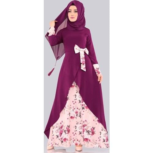 Donsignet Muslim Dress Muslim Fashion Abaya Dubai Flowers Elegant Temperament Print Long Dress Bow Abaya Turkey Saudi Arabia