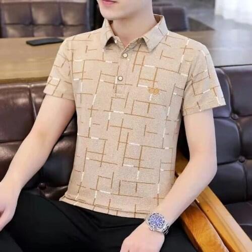 2021 New Casual Mens Summer Polo Shirt Brand Fashion Business Cotton Short Sleeve Polo Shirt Mens Pure Gold Tennis Polo Large