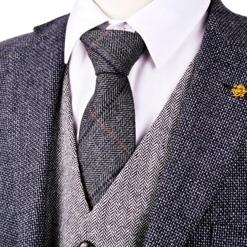 H38 Dark Gray Grey Black 2.76" Herringbone Tweed Wool Blend Mens Ties Dress Vests Neckties 7cm Fashion Gilet Suit Waistcoat