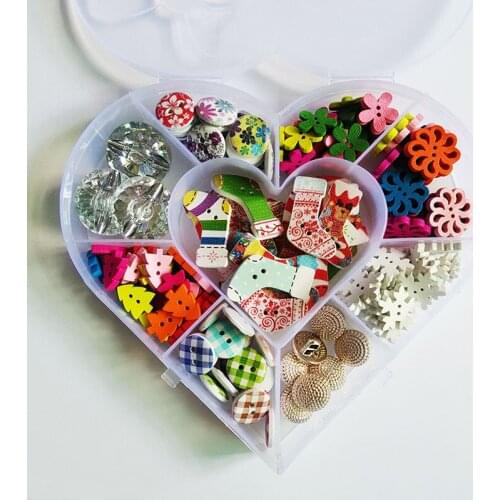 Mix Color & Heart Shape Box Wooden Buttons Set Kids Crafts DIY In Lovely Box Christmas Sewing Clothing Scrapbook Girl Toys