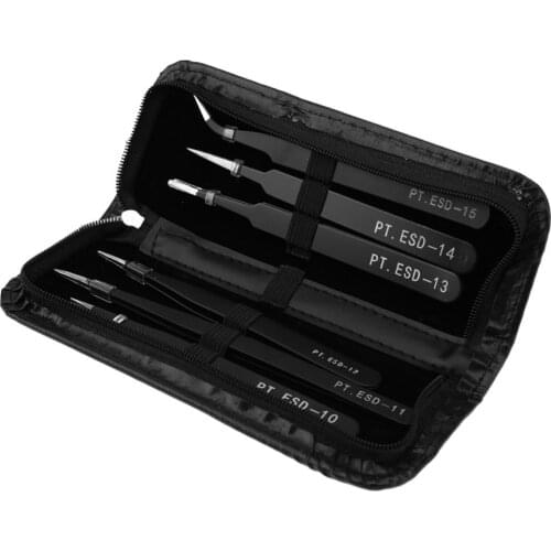 6pcs Stainless Steel Industrial Safe Anti-static Tweezers Tool Set Maintenance Tool Kits Electronic Component Repair Tools Set