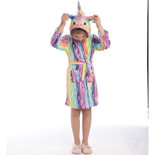 New Boys Girls Animal Cartoon Pajamas Children Unicorn Bathrobes Girls Unicorn Beach Towels Hooded Bath Robes