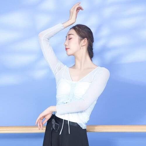 New Modern Ballet Dance Practice Tops Long Sleeve Gauze See Through Clothes Professional Oriental Classical Dance Shirt DWY6101