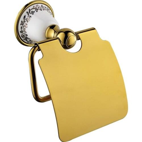 New Wall Mounted luxury solid brass copper ceramics Gold Toilet Paper Holder golden Tissue Bar Bathroom accessories--MDP4878