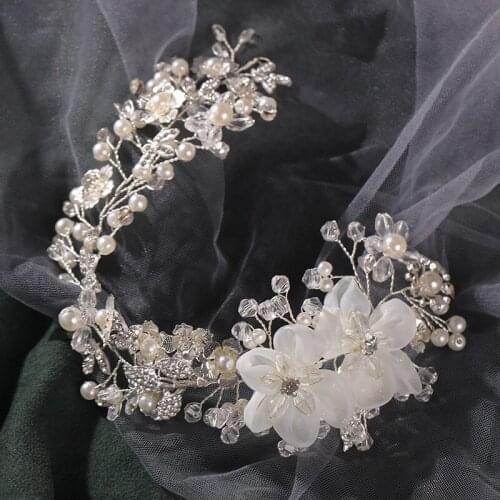 Flower Hair Hoop Rhinestone Inlaid Wedding Headpiece Pearl Hair Band Hair Accessories for Women and Girls BN