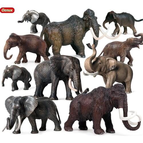 Oenux Original African Wild Big Mammoth Elephant Family Animal Model Action Figure Figurines PVC High Quality Kids Toy Gift