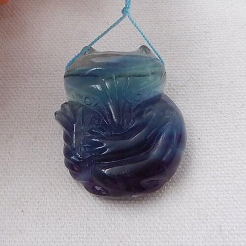 Carved Natural Stone Animal Fox Fluorite Necklace Pendant 40x32x11mm 29.4g semiprecious stone carving pendant