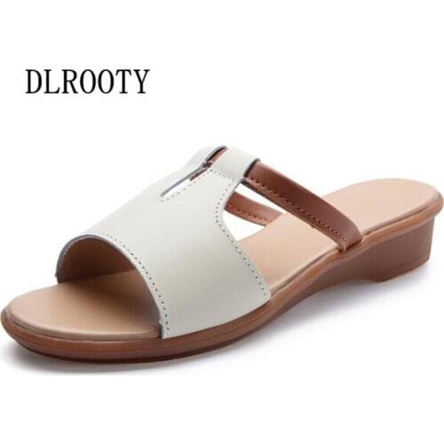 Women Sandals Shoes 2018 Summer Genuine Leather Woman Flip Flops Wedges Fashion Solid Platform Female Slides Ladies Plus Size
