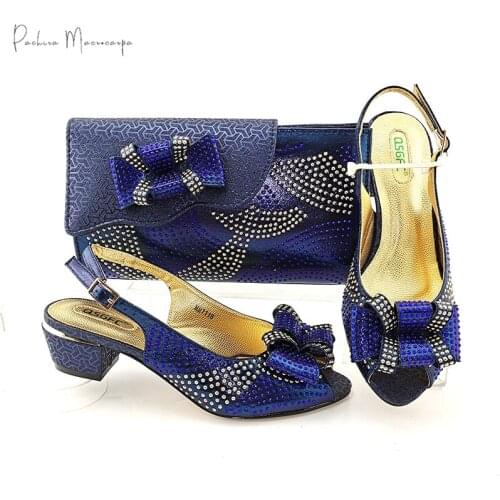 Nigerian Newest Italian Design Special Narrow Band and Cross-tied Decoration Party Women Shoes and Bag Set in D.Blue Color