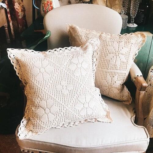 45x45cm retro cotton crochet hook cushion cover floral pattern pillowcase waist pillow cover backrest